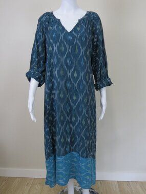 J. Jill Pure Jill Cotton Ikat Midi Dress SIZE Medium Teal